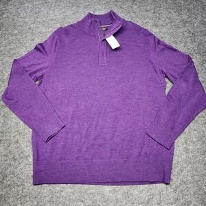 Banana Republic Mens Extra Fine Merino Wool Purple 1/4 Zip Mock Sweater XL NWT
